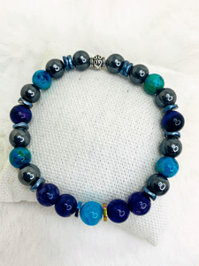 Charming Healer Bracelets Gaia's Designs agate, healing, hematite, medium bead, stretch, turquoise