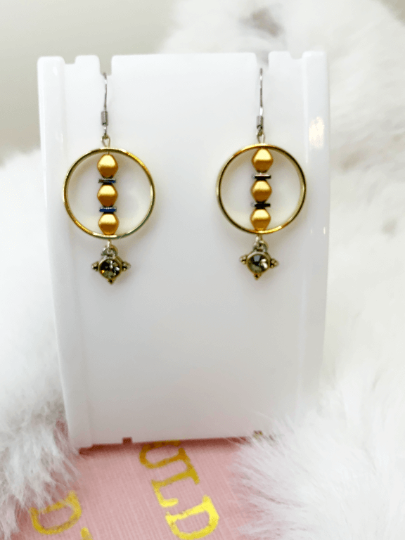 Feeling Gold Earrings Gaia's Designs drop, earrings, glam, hematite, hooks, hypoallergenic