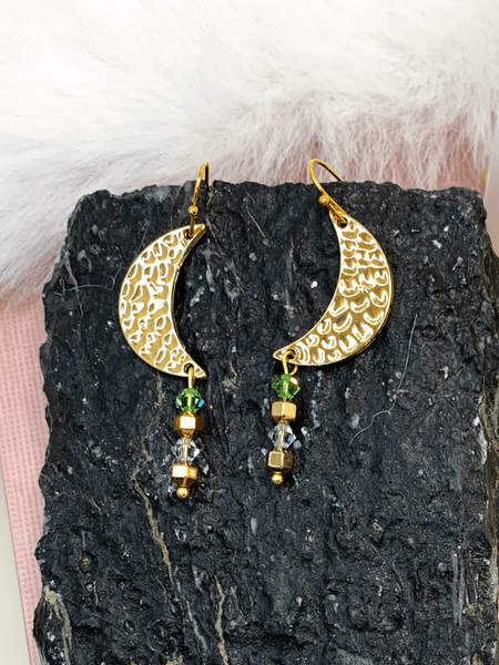 Golden Moon Earrings Gaia's Designs 18k plated gold, anti-tarnish, drop, earring, earrings, hematite, Swarovski