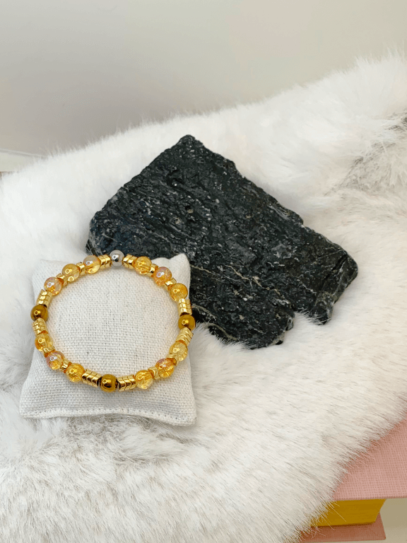 Golden Rose Bracelets Gaia's Designs crackle glass, glass, healing, hematite, stretch