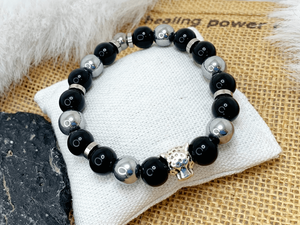 Night Cheetah Bracelets Gaia's Designs healing, hematite, jasper, large bead, mens line, stainless, stretch