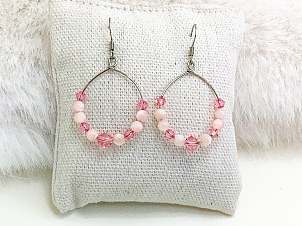 Pretty in Pink Earrings Gaia's Designs earring, hoop, hypo-allergenic, pearl, stainless, Swarovski