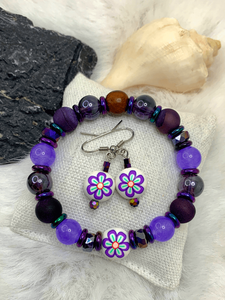 The Purples Plus Bracelet/Earrings Gaia's Designs agate, clay, crystal, drop style, earring/bracelet, glam, glass, healing, hematite, quartz, sets, stretch